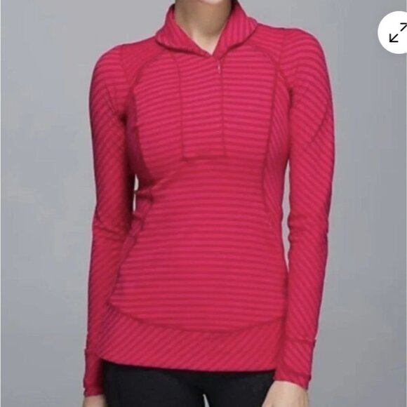 Lululemon Think Fast Striped Pullover Sz 6 Red Striped - Picture 1 of 10